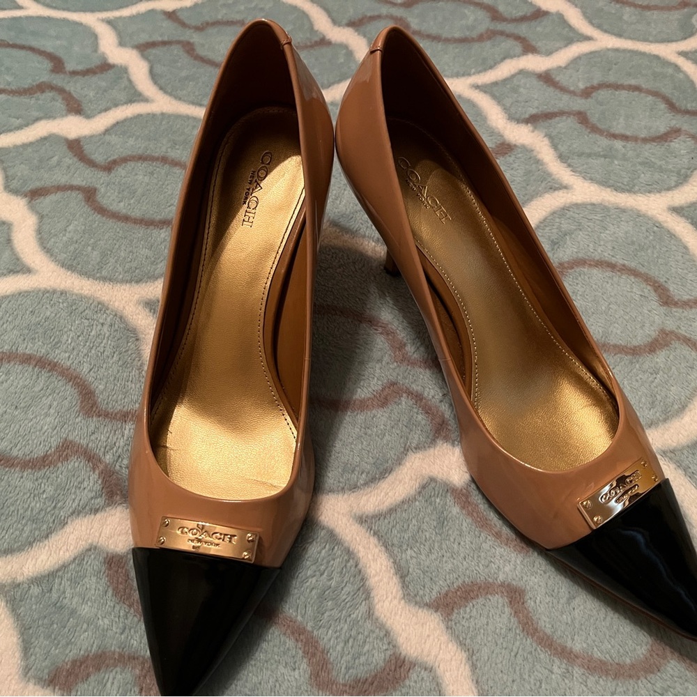 Coach Nude and Black Patent Leather Heels